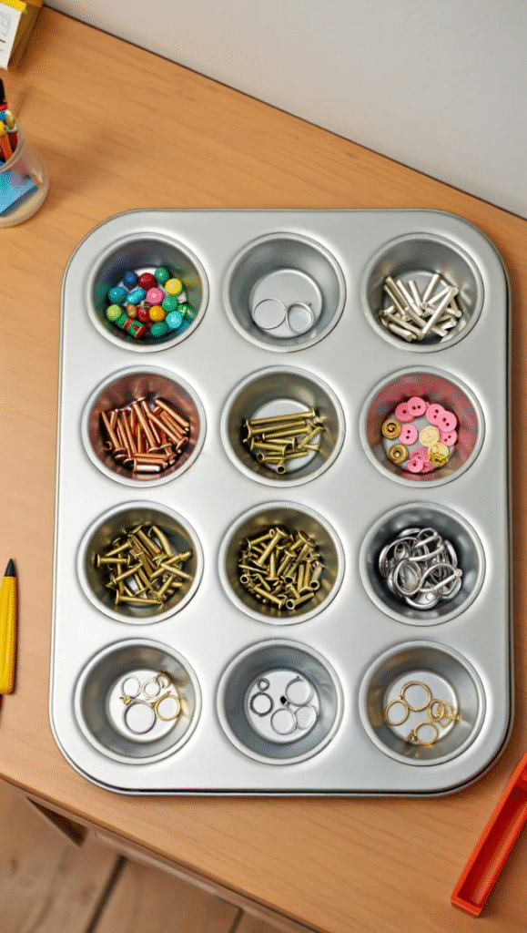 Keep Small Items in Muffin Tins