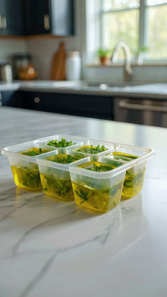 Freeze Herbs in Olive Oil