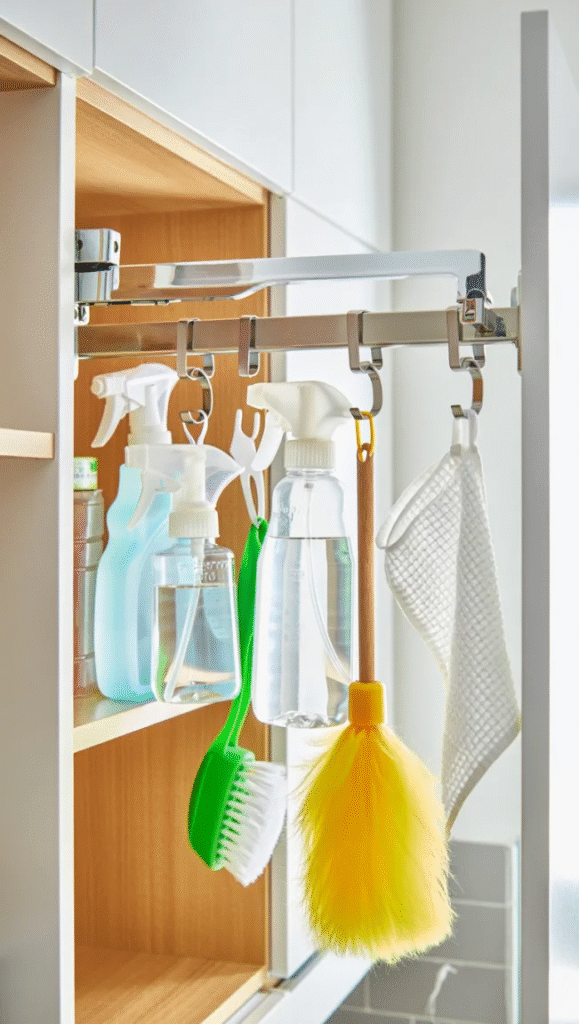 Hang a Tension Rod in Cabinets