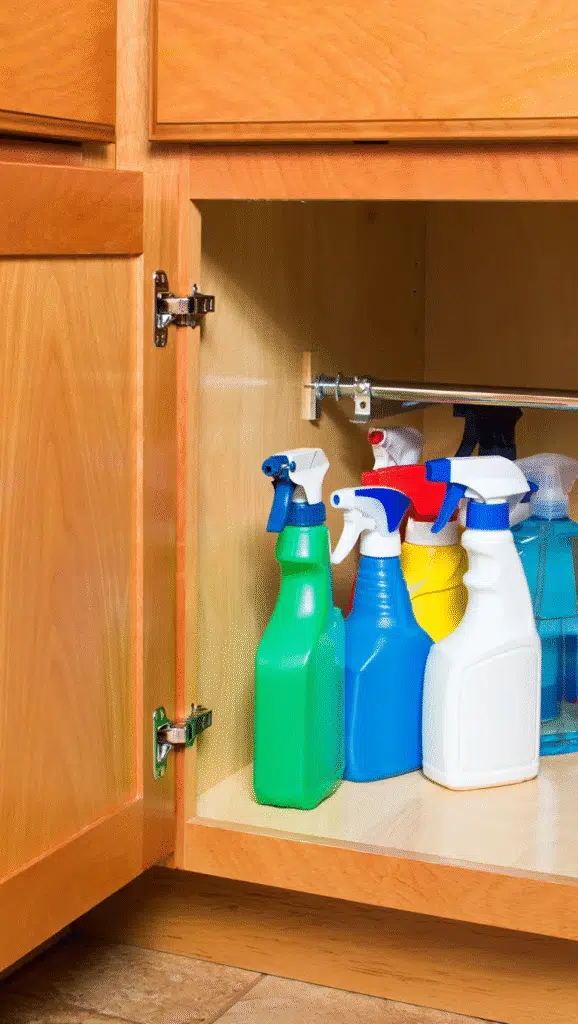 Use a Tension Rod for Cleaning Supplies